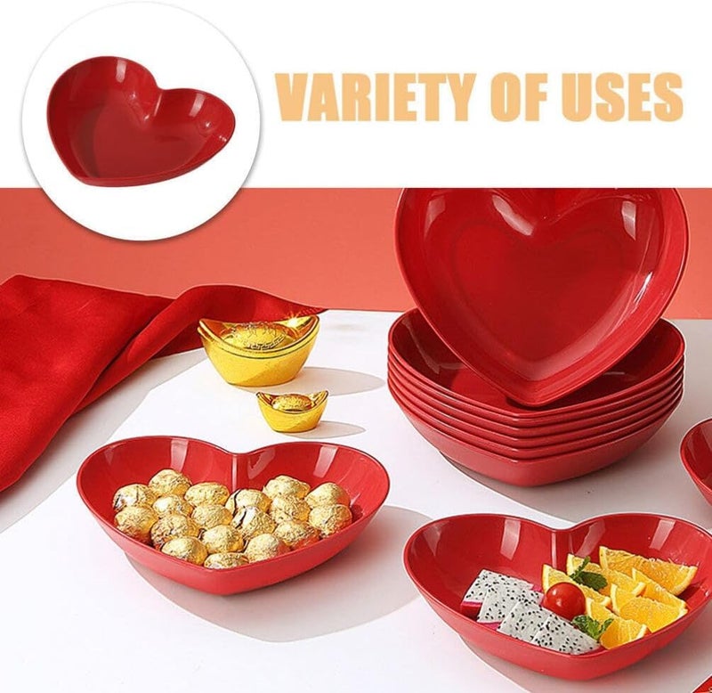 Nathgra Fruit Plate Food Grade BPA Free Smooth Edge Unique Shape HeatResistant Multipurpose Stackable HeartShaped Desktop Spit Bone Dish Fruit Tray Kitchen Supplies with Stand Red Pack of 10 - Image 3
