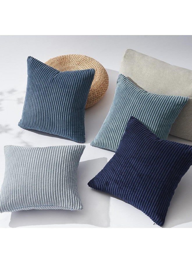Topfinel Topfinel Decorative Throw Pillow Covers Dusty Blue Navy Series 18x18 Inch Set of 4,Summer Corduroy Striped Toss Pillows for Couch,Patio,Balcony,Children Bedroom,Modern Fluffy Blue Gradient Shams  - Image 4