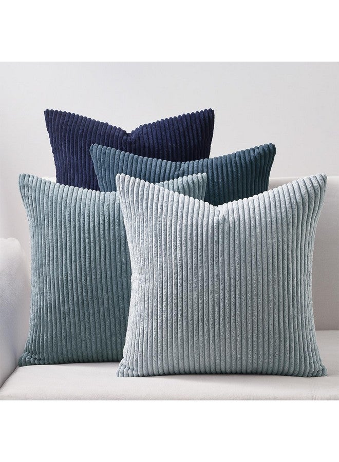 Topfinel Topfinel Decorative Throw Pillow Covers Dusty Blue Navy Series 18x18 Inch Set of 4,Summer Corduroy Striped Toss Pillows for Couch,Patio,Balcony,Children Bedroom,Modern Fluffy Blue Gradient Shams  - Image 1