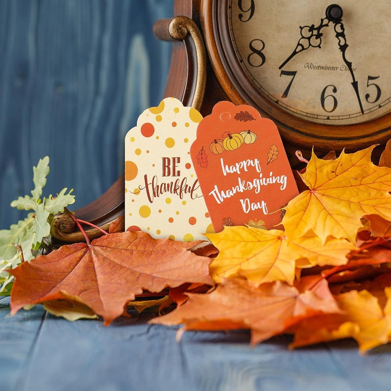 klarako 180 Pcs Thanksgiving Paper Tags, Thanks Gift Tags, Tags for Thanksgiving Day, Hanging Name Label with Twine for Gift Wrapping Fall Autumn Happy Thanksgiving DIY Crafts Decoration (Pumpkin) - Image 3