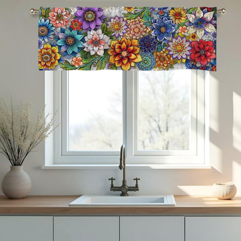 SIOQCKIS Boho Valances for Windows, Floral Valances for Windows, Boho Window Valance for Kitchen Floral Curtains Valance Bohemian Decor Flower Window Decor Living Room Bedroom Bathroom 51x18in - Image 5