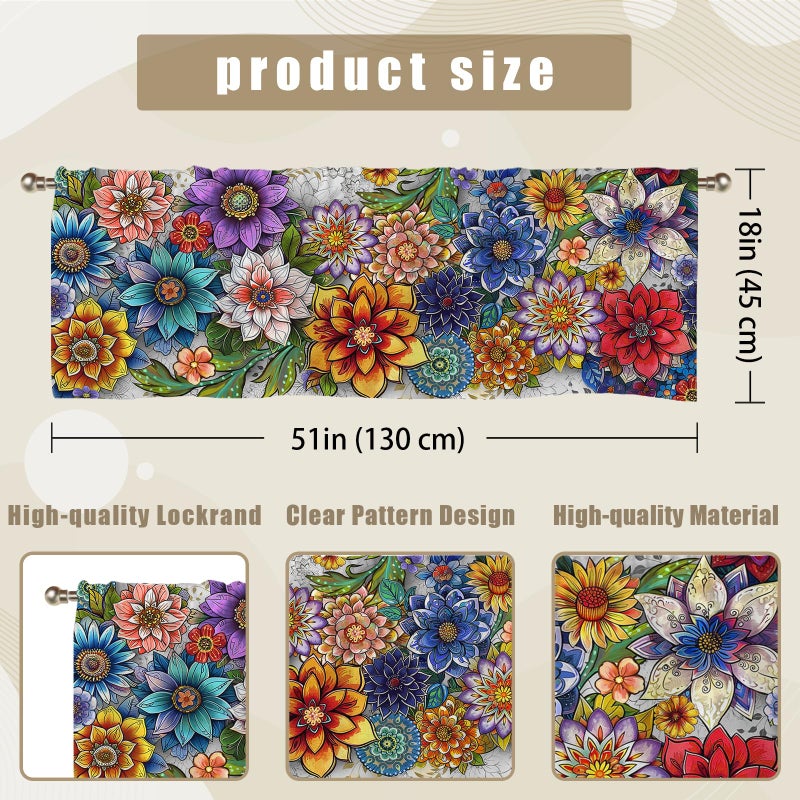SIOQCKIS Boho Valances for Windows, Floral Valances for Windows, Boho Window Valance for Kitchen Floral Curtains Valance Bohemian Decor Flower Window Decor Living Room Bedroom Bathroom 51x18in - Image 3