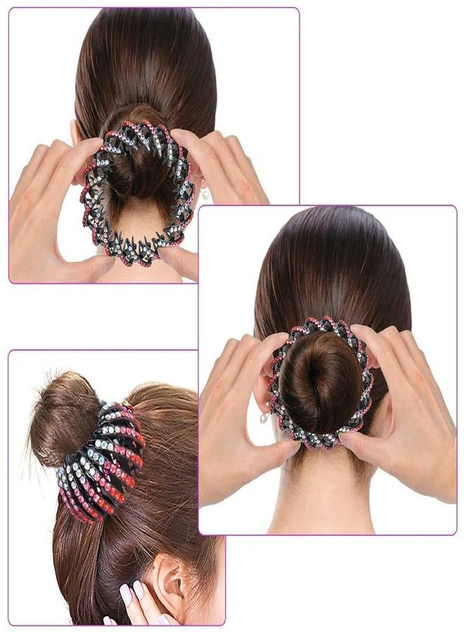 YANWENX 4 Pcs Rhinestone Hair Clips - Bird Nest Expandable Hair Bun Holder & Ponytail Wrap Accessories for Women, All-Day Hold, Elegant Sparkle Design - Image 3