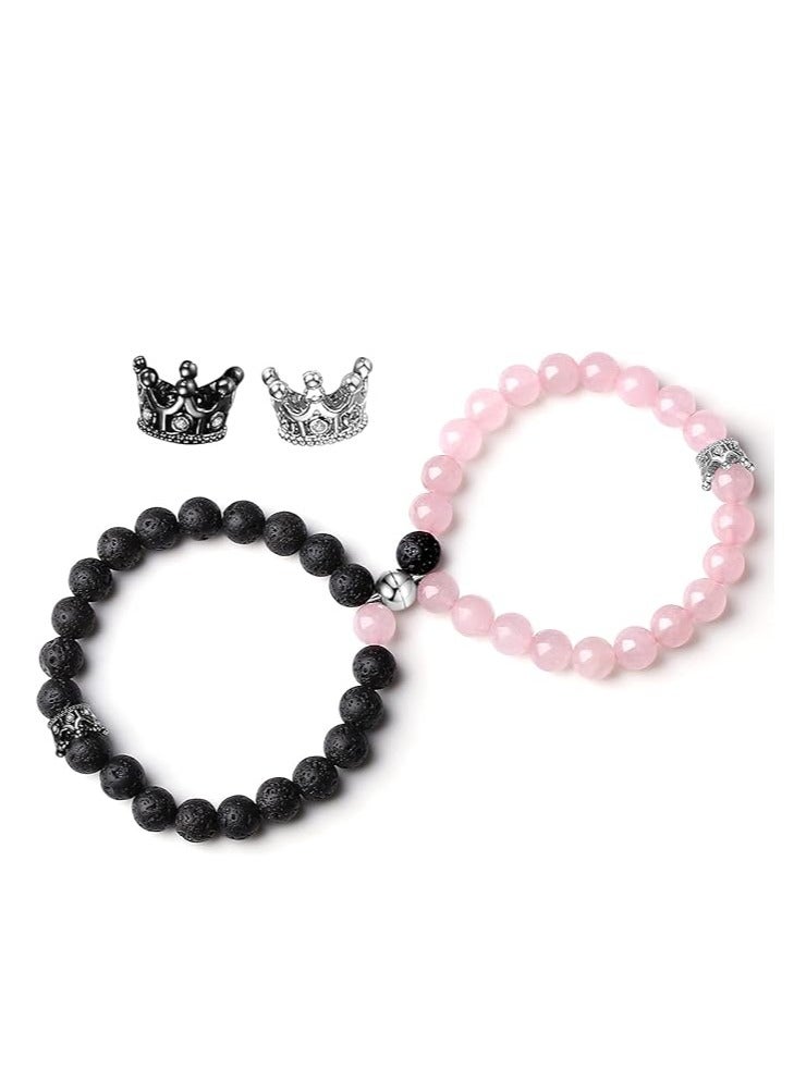 Multi-colored king and queen crown magnetic bracelets, 2 pieces - Image 1