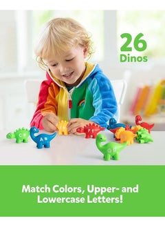 Coogam Matching Letters Fine Motor Toy, 26 PCS Double-Sided ABC Dinosaur Alphabet Match Game with Uppercase Lowercase, Preschool Educational Montessori Learning Toys for Toddlers
