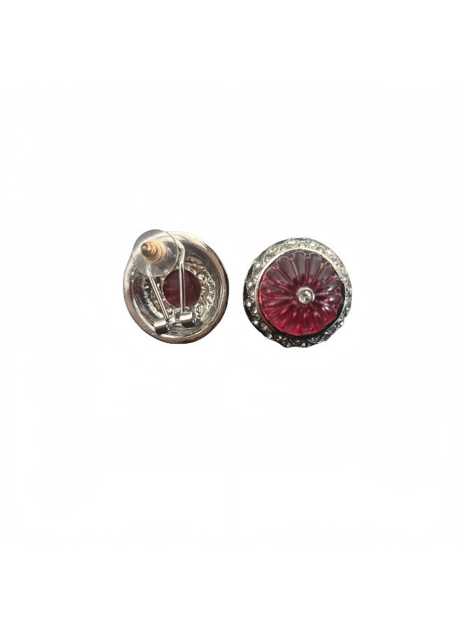 LumiArk Vintage Red Cabochon Stud Earrings - Image 2
