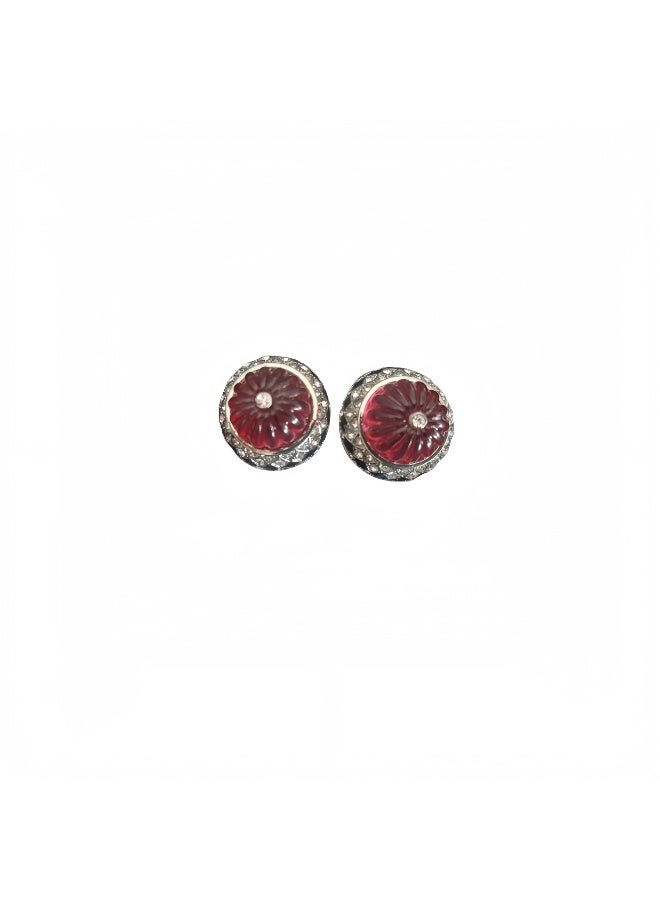 LumiArk Vintage Red Cabochon Stud Earrings - Image 4