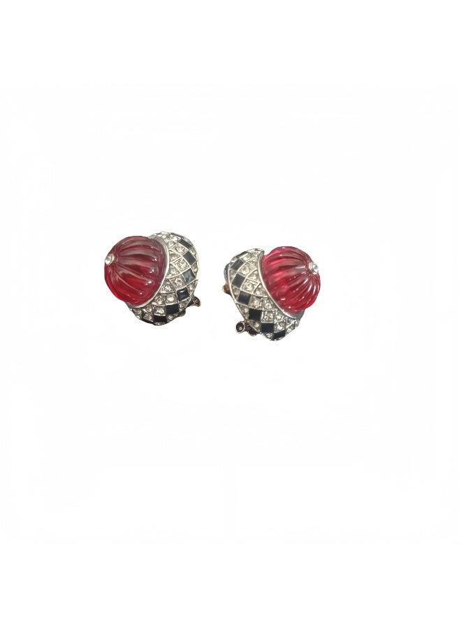 LumiArk Vintage Red Cabochon Stud Earrings - Image 1