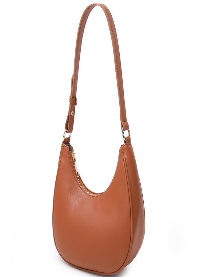 WSRYDJDL Crescent Shoulder Bags for Women Cute Hobo Tote Handbag Under the Arm Purses Mini Clutch Purse with Zipper Closure (Brown) - Image 3