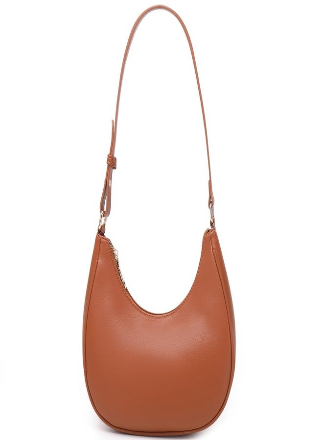 WSRYDJDL Crescent Shoulder Bags for Women Cute Hobo Tote Handbag Under the Arm Purses Mini Clutch Purse with Zipper Closure (Brown) - Image 1