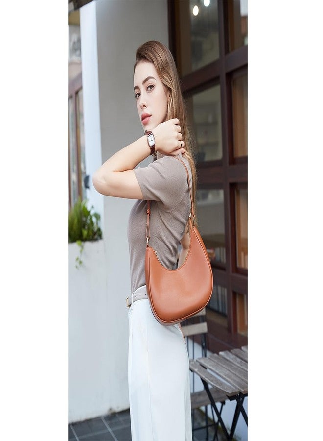 WSRYDJDL Crescent Shoulder Bags for Women Cute Hobo Tote Handbag Under the Arm Purses Mini Clutch Purse with Zipper Closure (Brown) - Image 2