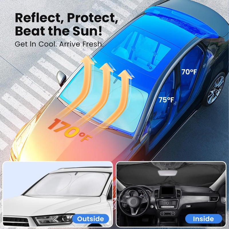 Magnelex Car Windshield Sunshade - Advanced Light-Blocking Protection, Foldable Sun Shade with Mirror Cut-Out Keeps Your Vehicle Cool, Fit for Cars, Trucks, and SUVs - Medium (62 x 32 in) - Image 2