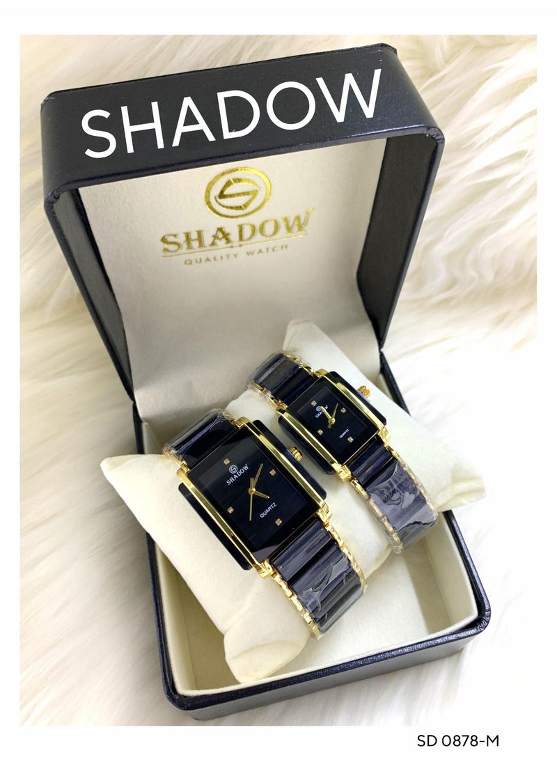 شادو ساعات زوجية شادو فاخرة - طقم أنيق بتصميم مستطيل ولون ثنائي - Image 2