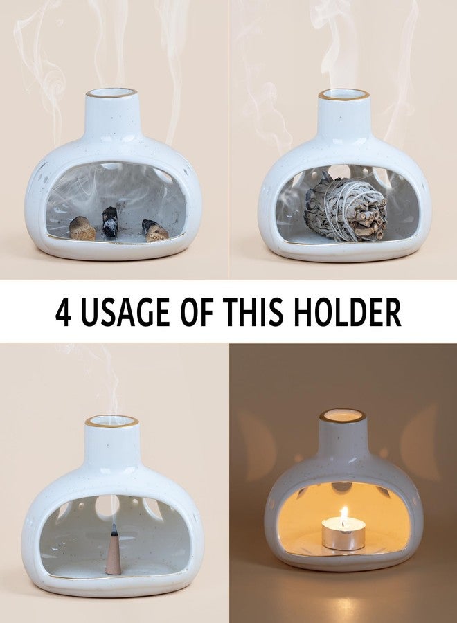 ZenBless 3 in 1 Incense Holder for Palo Santo Sticks Sage Incense, Handcrafted Ceramic Incense Burner Holder Ash Catcher with Chimney, Smudge Bowl for Yoga Meditation Room Home Decor - Image 3