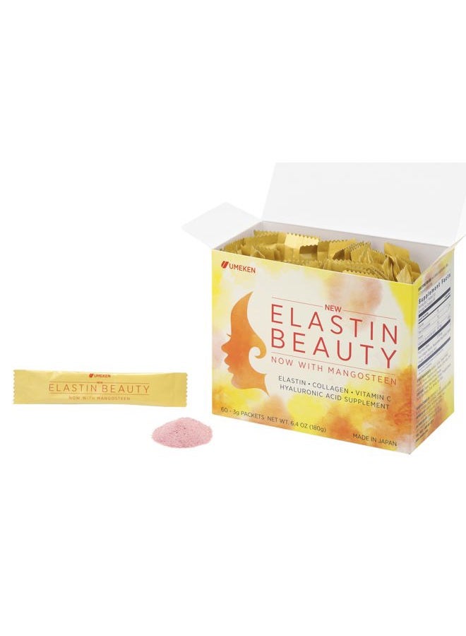 umeken Elastin Beauty Powder Supplement with Collagen Peptides, Hyaluronic Acid, Vitamin C and Mangosteen Fruit, Women's Health and Wellness, 1 Month Supply, 60 Packets  - Image 2