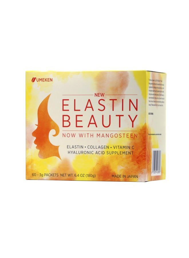 umeken Elastin Beauty Powder Supplement with Collagen Peptides, Hyaluronic Acid, Vitamin C and Mangosteen Fruit, Women's Health and Wellness, 1 Month Supply, 60 Packets  - Image 1