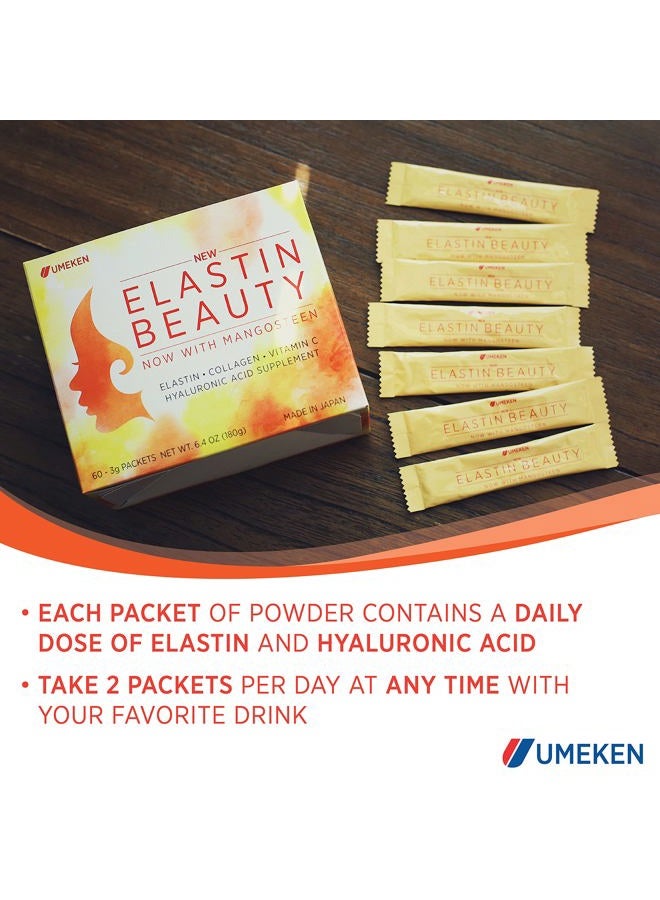 umeken Elastin Beauty Powder Supplement with Collagen Peptides, Hyaluronic Acid, Vitamin C and Mangosteen Fruit, Women's Health and Wellness, 1 Month Supply, 60 Packets  - Image 5