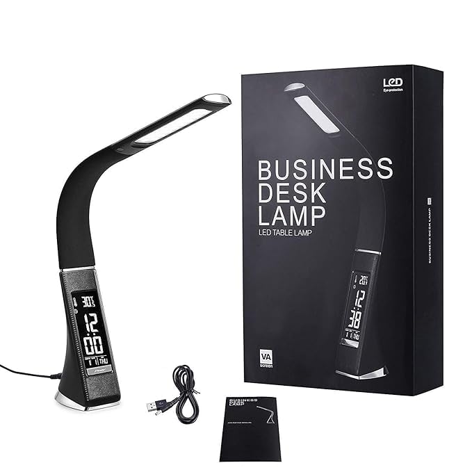 Scaroal Portable Business Desk Light EyeCaring Table Lamp Office Study Desk Table with Children Eye Protection Switch Calendar Thermometer Time Alarm Clock Touch Control USB Touch Switch - Image 1