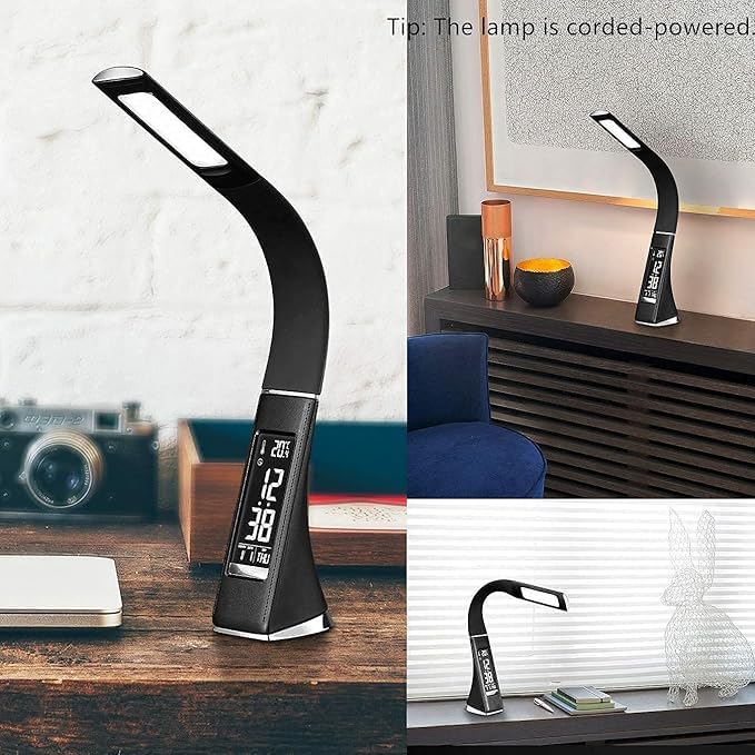 Scaroal Portable Business Desk Light EyeCaring Table Lamp Office Study Desk Table with Children Eye Protection Switch Calendar Thermometer Time Alarm Clock Touch Control USB Touch Switch - Image 2