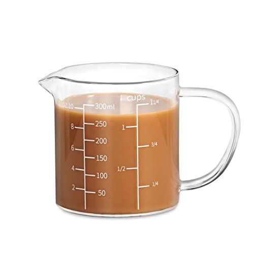 77L Glass Measuring Cup 1 14Cup300 ML Liquid Measuring Cups Measuring Cup With Handle and VShaped Spout Glass Beaker with Three Scales OZ Cup ML DishwasherFreezerMicrowave Safe