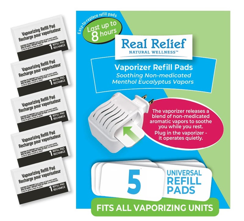 Real Relief وسادات إعادة تعبئة عالمية من ريال رليف لجهاز البخار بدون ماء مهدئة غير طبية بالمنثول والأوكاليبتوس تناسب جميع أجهزة البخار عبوة من 5 قد تختلف التعبئة والتغليف - Image 2