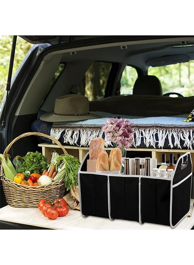 yongsheng Non Woven Foldable Luggage Storage Organizer Bag Black, Car Trunk Organizer, Collapsible Three Compartments Car Storage Container, Waterproof Oxford Polyester Groceries Storage Organizer for Auto, SUV, Truck, Van  - Image 4