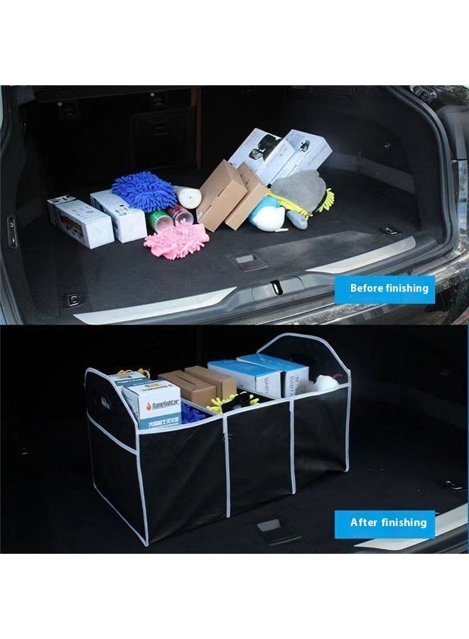 yongsheng Non Woven Foldable Luggage Storage Organizer Bag Black, Car Trunk Organizer, Collapsible Three Compartments Car Storage Container, Waterproof Oxford Polyester Groceries Storage Organizer for Auto, SUV, Truck, Van  - Image 2