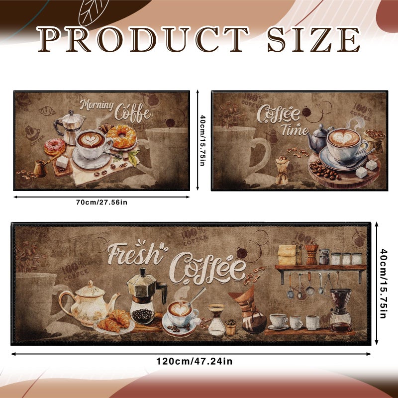 InIsaJace Coffee Rugs for Kitchen Floor, Kitchen Mats for Floor 3 Pieces Non-Slip, Absorbent Washable Runner Rugs Farmhouse Style Kitchen Bar Mat(16x28 +16x47) - Image 2
