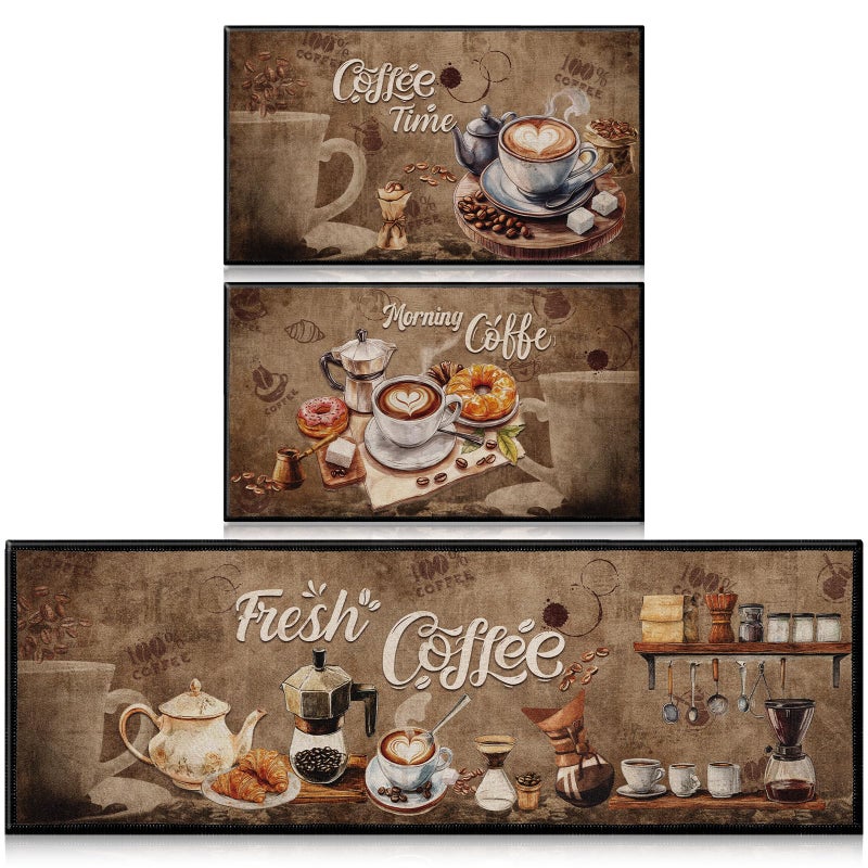 InIsaJace Coffee Rugs for Kitchen Floor, Kitchen Mats for Floor 3 Pieces Non-Slip, Absorbent Washable Runner Rugs Farmhouse Style Kitchen Bar Mat(16x28 +16x47) - Image 1