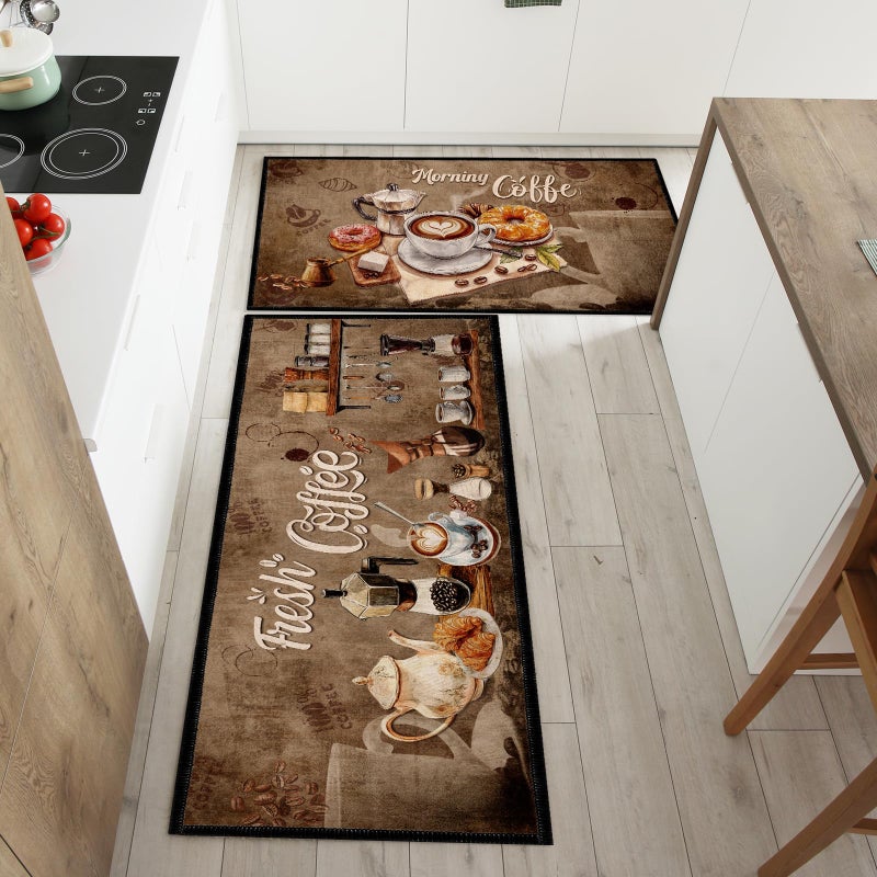 InIsaJace Coffee Rugs for Kitchen Floor, Kitchen Mats for Floor 3 Pieces Non-Slip, Absorbent Washable Runner Rugs Farmhouse Style Kitchen Bar Mat(16x28 +16x47) - Image 5
