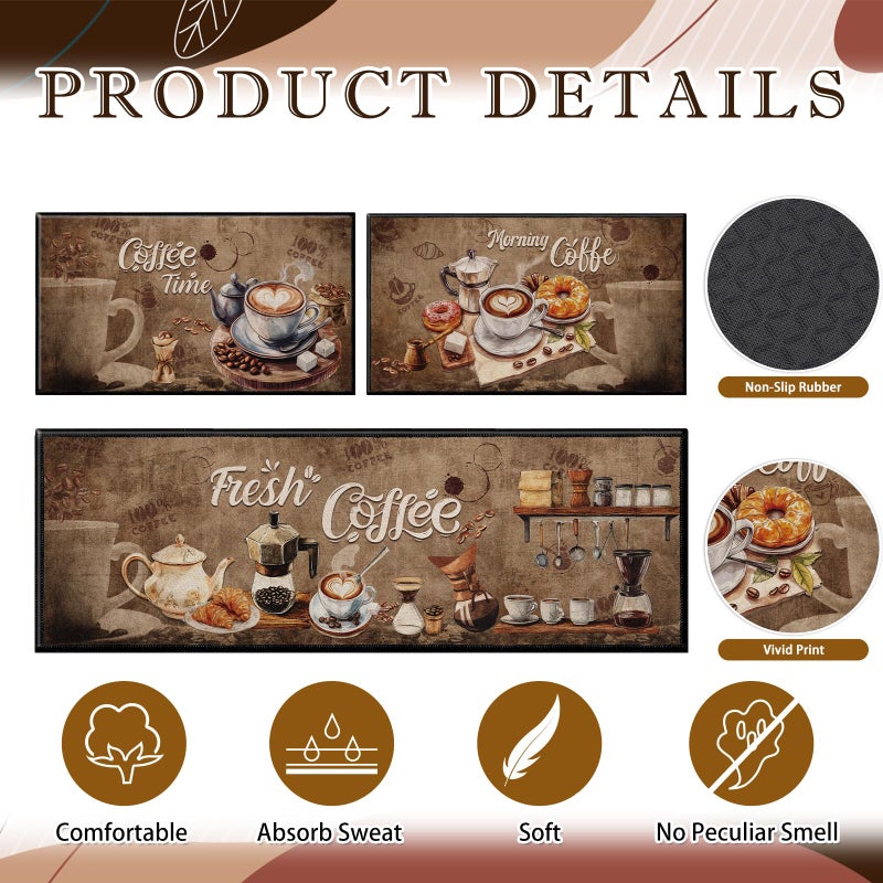 InIsaJace Coffee Rugs for Kitchen Floor, Kitchen Mats for Floor 3 Pieces Non-Slip, Absorbent Washable Runner Rugs Farmhouse Style Kitchen Bar Mat(16x28 +16x47) - Image 3