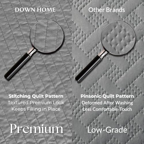 DOWN HOME Queen Quilt Bedding Set with Shams, Vintage Washed Soft Quilted Blanket Thin Comforter Lightweight Bedspread Coverlet Bed Cover, Brushed Microfiber Stripe Stitching, Ash Gray, 86"x90" - Image 3