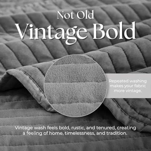 DOWN HOME Queen Quilt Bedding Set with Shams, Vintage Washed Soft Quilted Blanket Thin Comforter Lightweight Bedspread Coverlet Bed Cover, Brushed Microfiber Stripe Stitching, Ash Gray, 86"x90" - Image 4