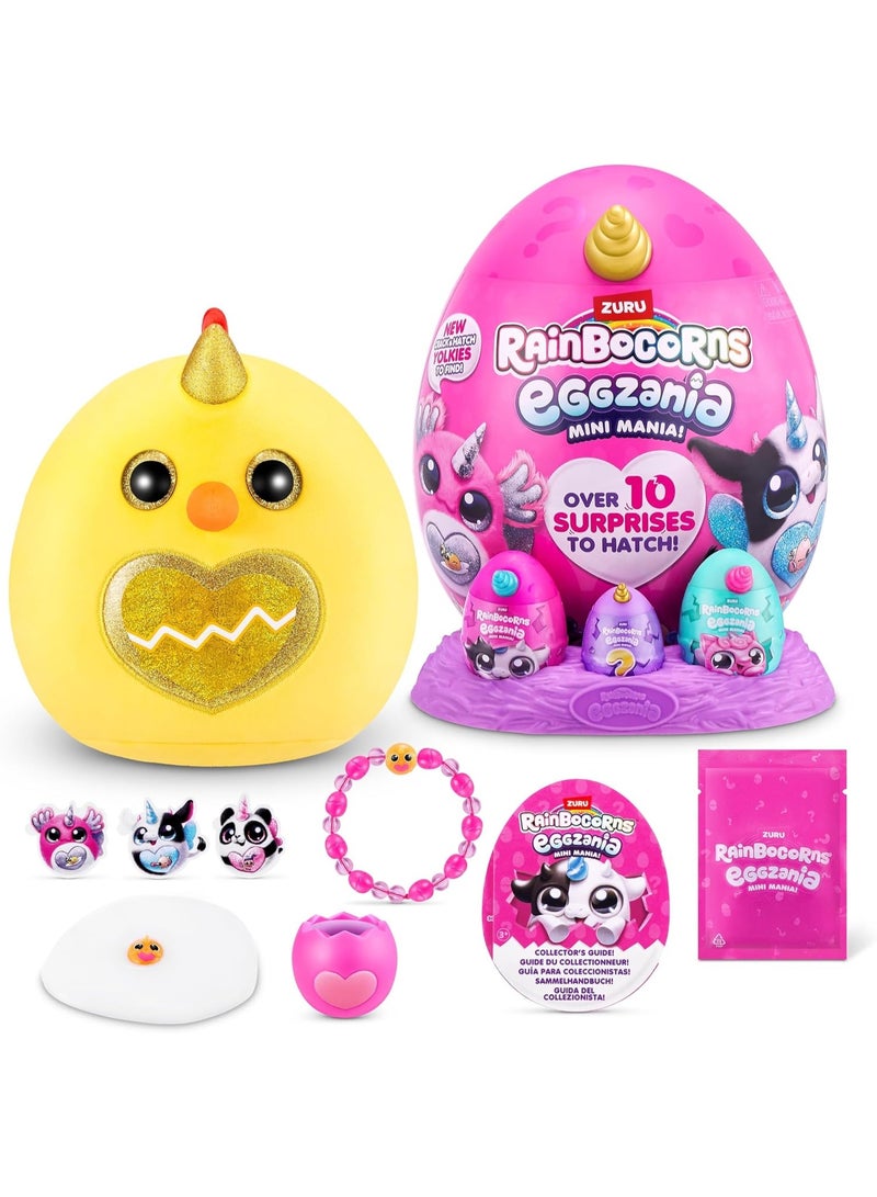 راينبوكورنز لعبة Rainbocorns Eggzania Surprise Mini Mania (السلسلة 1) - دمية قطيفة قابلة للجمع داخل بيضة مفاجآت، تتضمن ملصقات ومواد لصنع المجوهرات وسلايم؛ ألعاب للبنات من سن 3 سنوات فما فوق. - Image 3