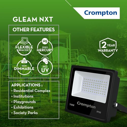 Crompton Gleam NXT 70 Watt Outdoor LED Flood Light | Wide Angle Beam| (Cool Day Light 6500K) - Pack of 1 - Image 3