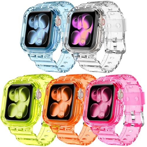 DABAOZA 5 Packs Compatible for Clear Apple Watch Band 46mm Jelly Crystal Women Men TPU Strap for iWatch Series 11 10 9 8 7 6 SE 5 4 3 2 1 Ultra 3 2 46S10 Neon Series - Image 1