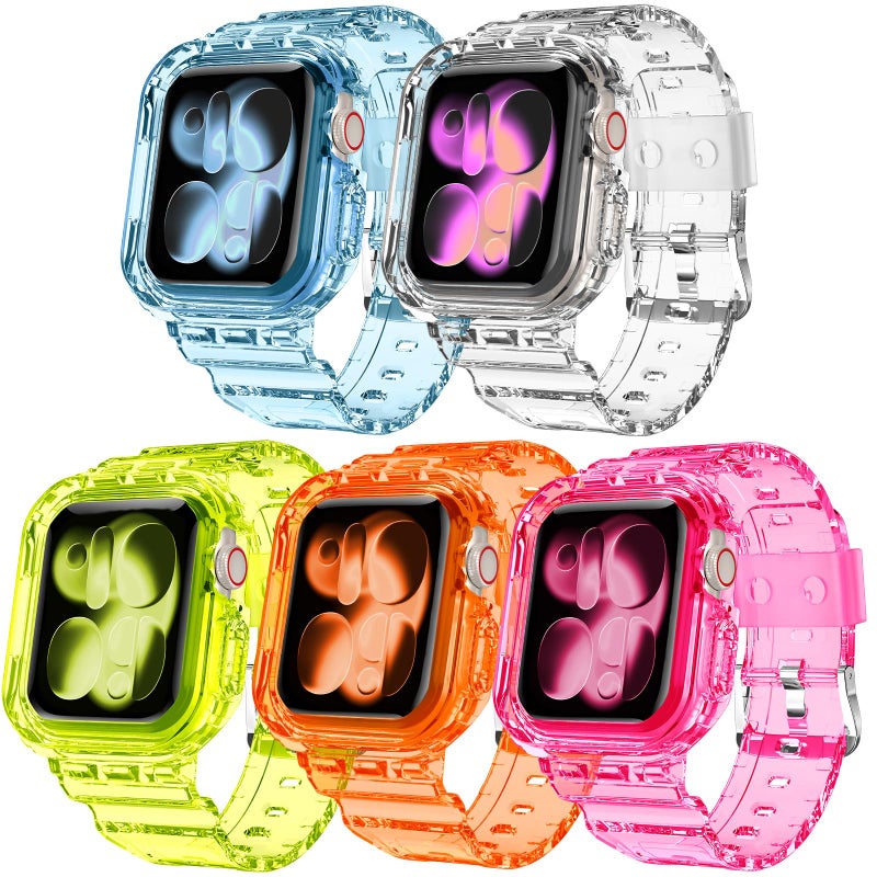 DABAOZA 5 Packs Compatible for Clear Apple Watch Band 46mm Jelly Crystal Women Men TPU Strap for iWatch Series 11 10 9 8 7 6 SE 5 4 3 2 1 Ultra 3 2 46S10 Neon Series - Image 2