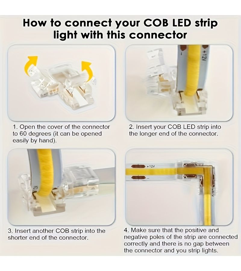 موصلات شريط LED من نوع COB بدون لحام، 15 قطعة، 2 دبوس، 8 مم، على شكل حرف L، موصلات زاوية بدون فجوات ومحولات تمديد لمشاريع الإضاءة - Image 5