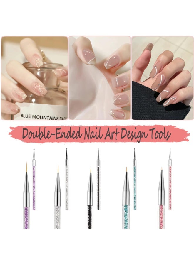 فرش تزيين الأظافر، مجموعة من 5 فرش أظافر أكريليك مزدوجة الأطراف مع فرش تحديد الأظافر 5/7/10/12/15 مم وأقلام تحديد النقاط للأظافر الفرنسية - Image 5