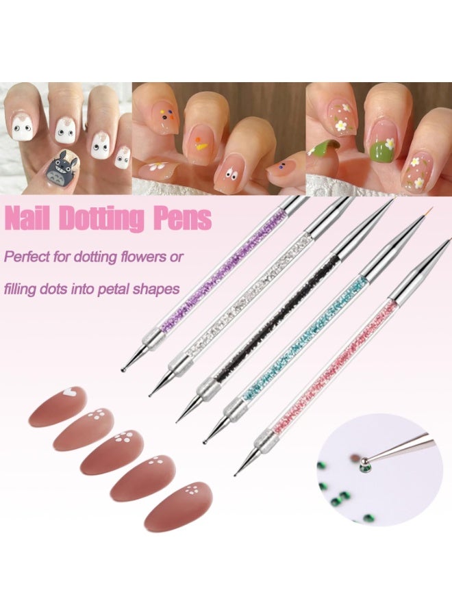 فرش تزيين الأظافر، مجموعة من 5 فرش أظافر أكريليك مزدوجة الأطراف مع فرش تحديد الأظافر 5/7/10/12/15 مم وأقلام تحديد النقاط للأظافر الفرنسية - Image 3