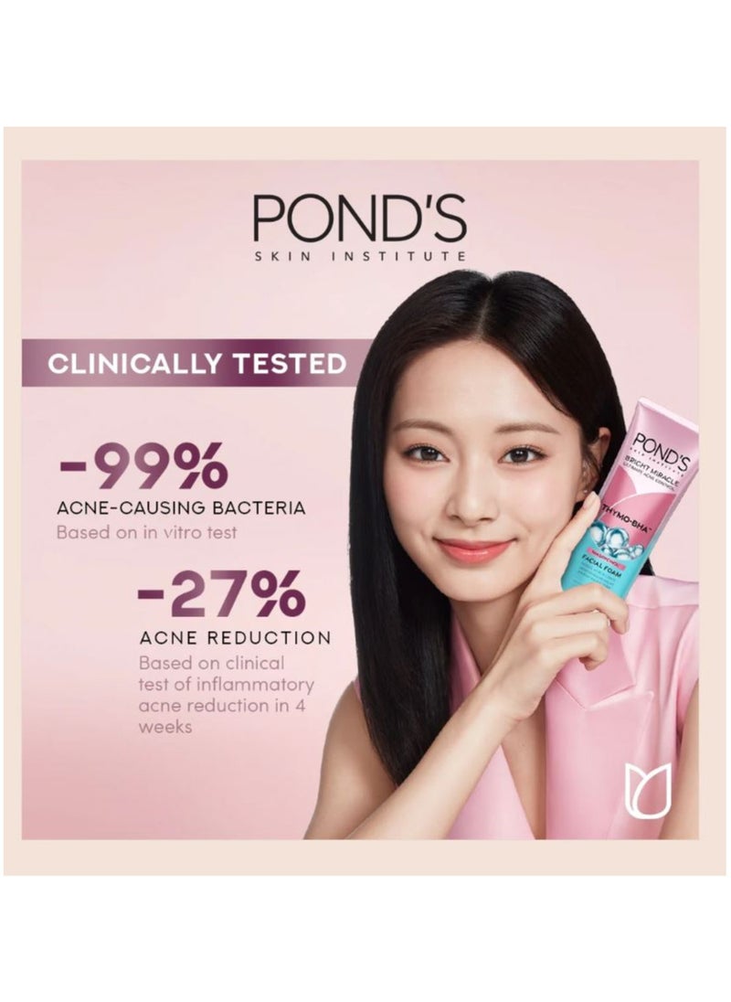 Pond's - Bright Miracle Ultimate Acne Conrol Thymo-BHA (Niasorcinol) Facial Foam Reduces Acne in 3 Days 100g x 3 - Image 1