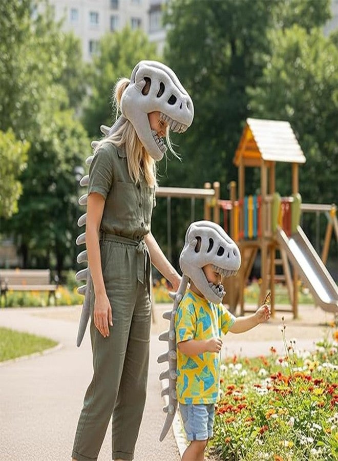 Sachie Dinosaur Skeleton Costume Set, Spinosaurus Skull Headpiece with Spine Back Piece Dino Outfit for Cosplay, Halloween & Parties (Green - Small 31.5in 1PC) - Image 3