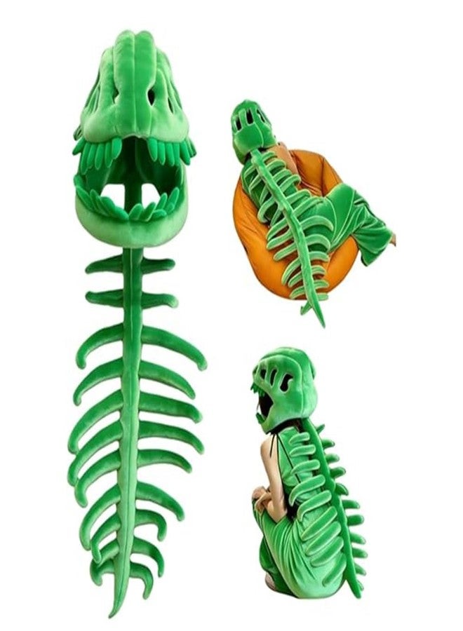 Sachie Dinosaur Skeleton Costume Set, Spinosaurus Skull Headpiece with Spine Back Piece Dino Outfit for Cosplay, Halloween & Parties (Green - Small 31.5in 1PC) - Image 1