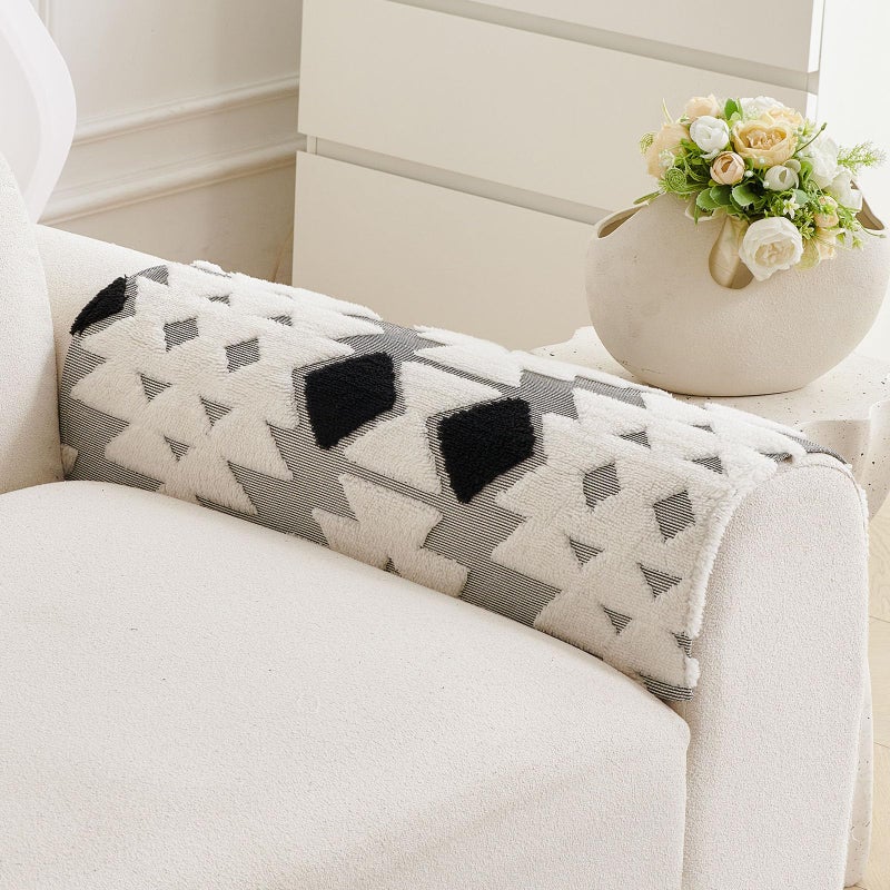 XSlive Boho Plush Couch Covers for Sofa Washable, Fuzzy Soft Couch Cover for Sectional Sofa, Non Slip Jacquard Sofa Cover Furniture Protector for Kids, Pets (Black,28"x28") - Image 3