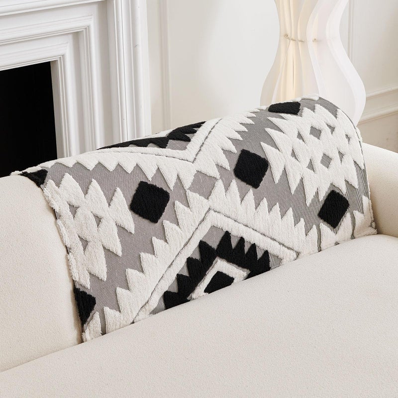 XSlive Boho Plush Couch Covers for Sofa Washable, Fuzzy Soft Couch Cover for Sectional Sofa, Non Slip Jacquard Sofa Cover Furniture Protector for Kids, Pets (Black,28"x28") - Image 4