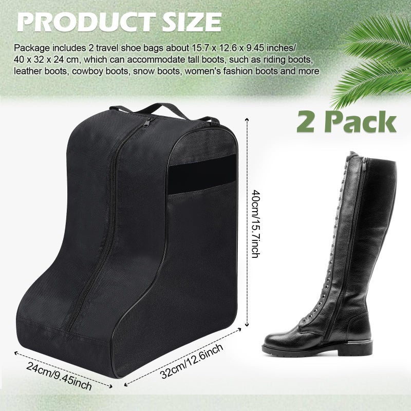 Clysee 2 Pcs Boot Bags for Cowboy Boots Portable Storage Bag for Travel Long Tube Shoes Bags Men Tall Shoe with Handle for Home Travel (Black) - Image 2