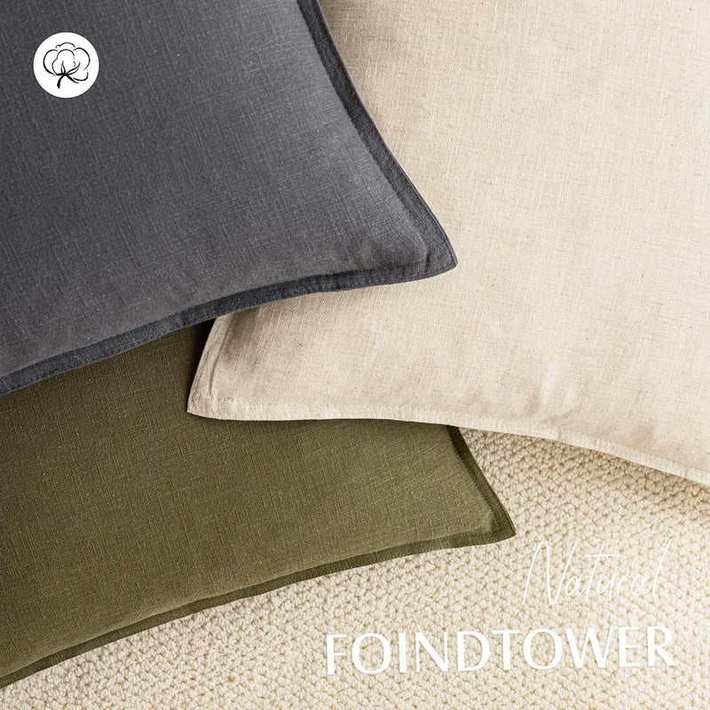 Foindtower Pack of 2, Decorative Linen Soild Throw Pillow Covers Soft Accent Square Cushion Case Boho Farmhouse Pillowcase for Chair Couch Sofa Bedroom Living Room Home Decor 24 x 24 Inch Grey - Image 4