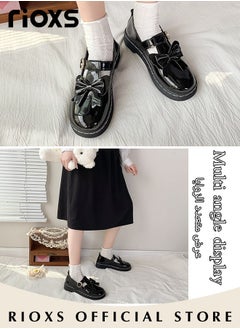 RIOXS Women's Vintage Lolita Patent Leather Bowknot Mules Shoes Flat Mary Jane Shoes Casual Round Toe Shoes  - Image 5