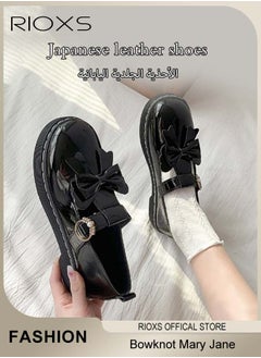 RIOXS Women's Vintage Lolita Patent Leather Bowknot Mules Shoes Flat Mary Jane Shoes Casual Round Toe Shoes  - Image 2