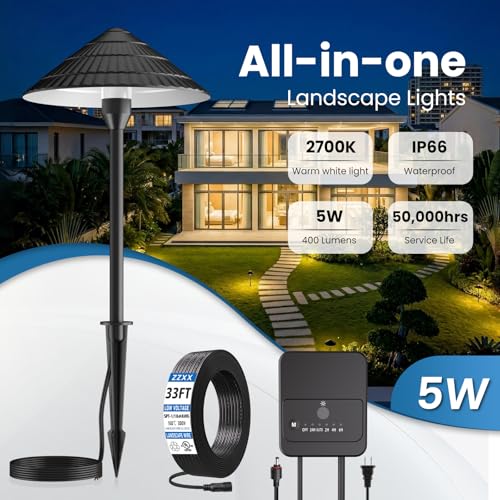 ZZXX All-in-One Low Voltage Landscape Lighting Kit 4-Pathway Lights with 40W Transformer, 5W Dusk to Dawn Outdoor Lighting, IP66 Waterproof LED Landscape Lights, Outdoor Lights 2700K for Yard Patio - Image 2